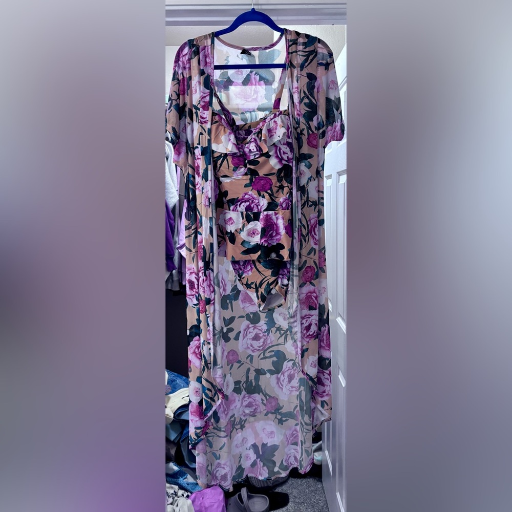 Torrid Yellow Floral One-Piece Swimsuit Size 3 & Matching Coverup Size 1/2
